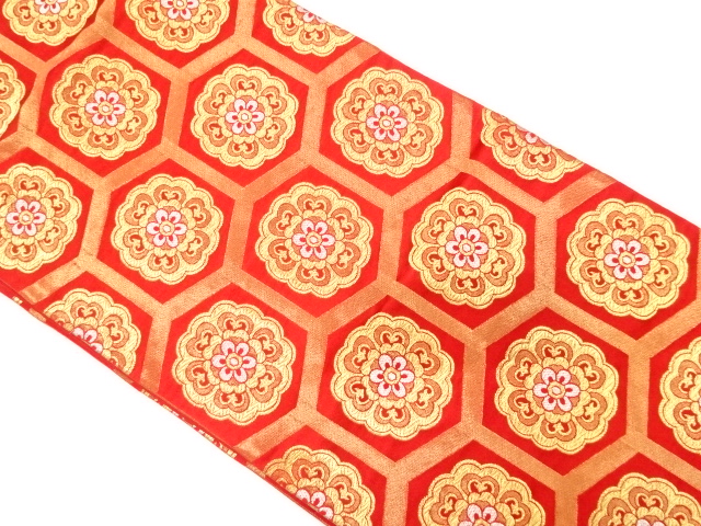 JAPANESE KIMONO / ANTIQUE FUKURO OBI / SILK / WOVEN FLORAL CREST
